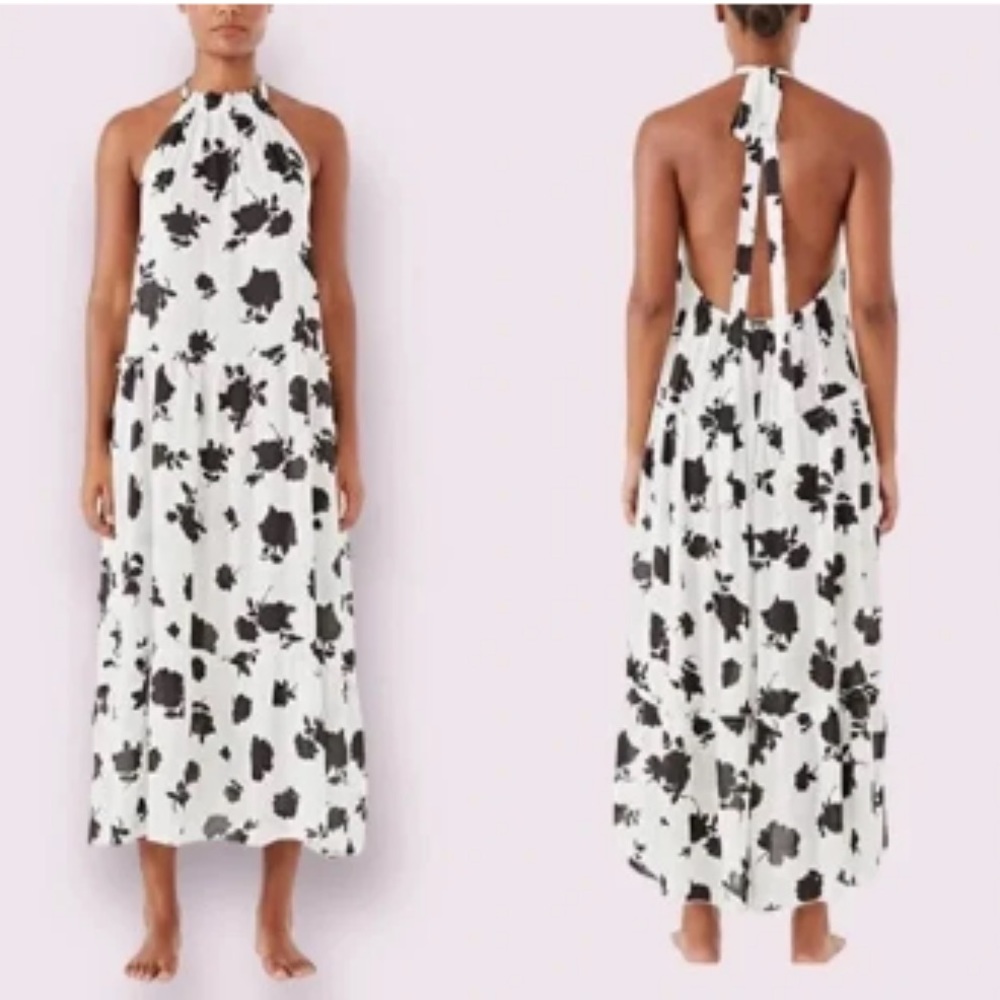 Kate Spade High Neck Halter Sundress Swim Coverup Ivory / Black XL